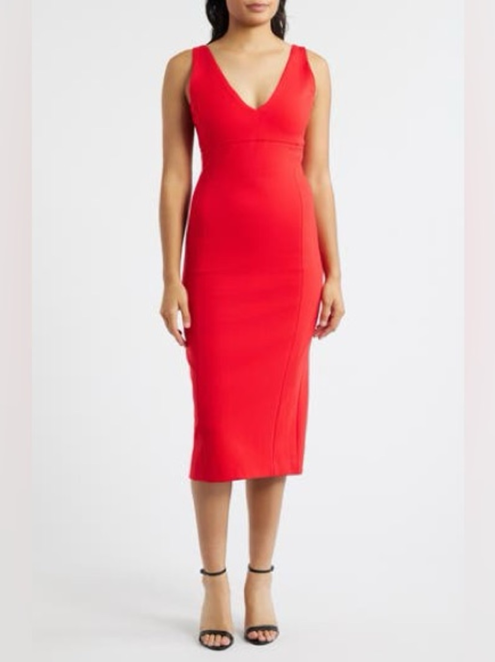 New SPANX SPANXshape Ponte V-Neck Sleeveless Midi Dress In Red Sz M $178